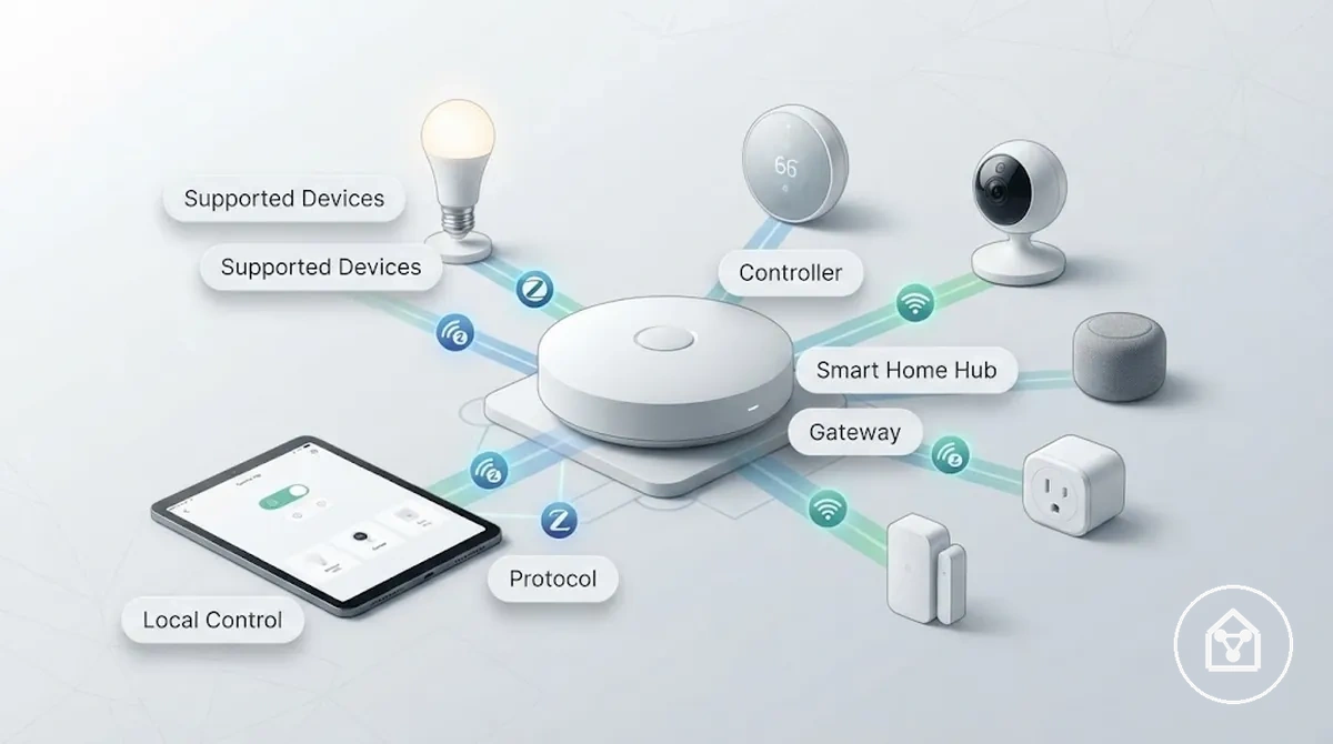 Smart-Home-Hub oder -Gateway, das unterstützte Smart-Home-Geräte koordiniert