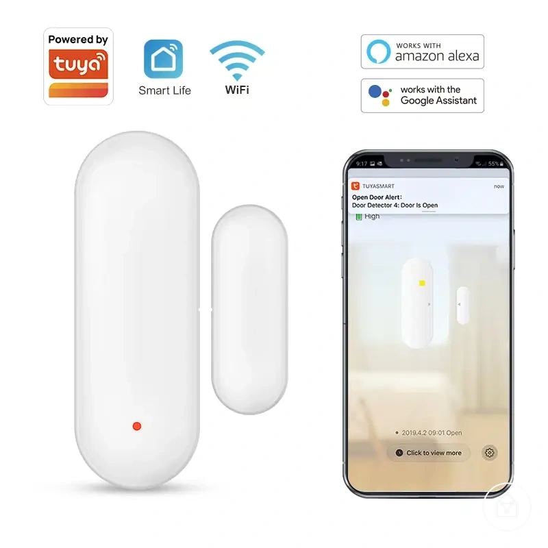 WiFi door sensor with open and close detection for smart home notifications