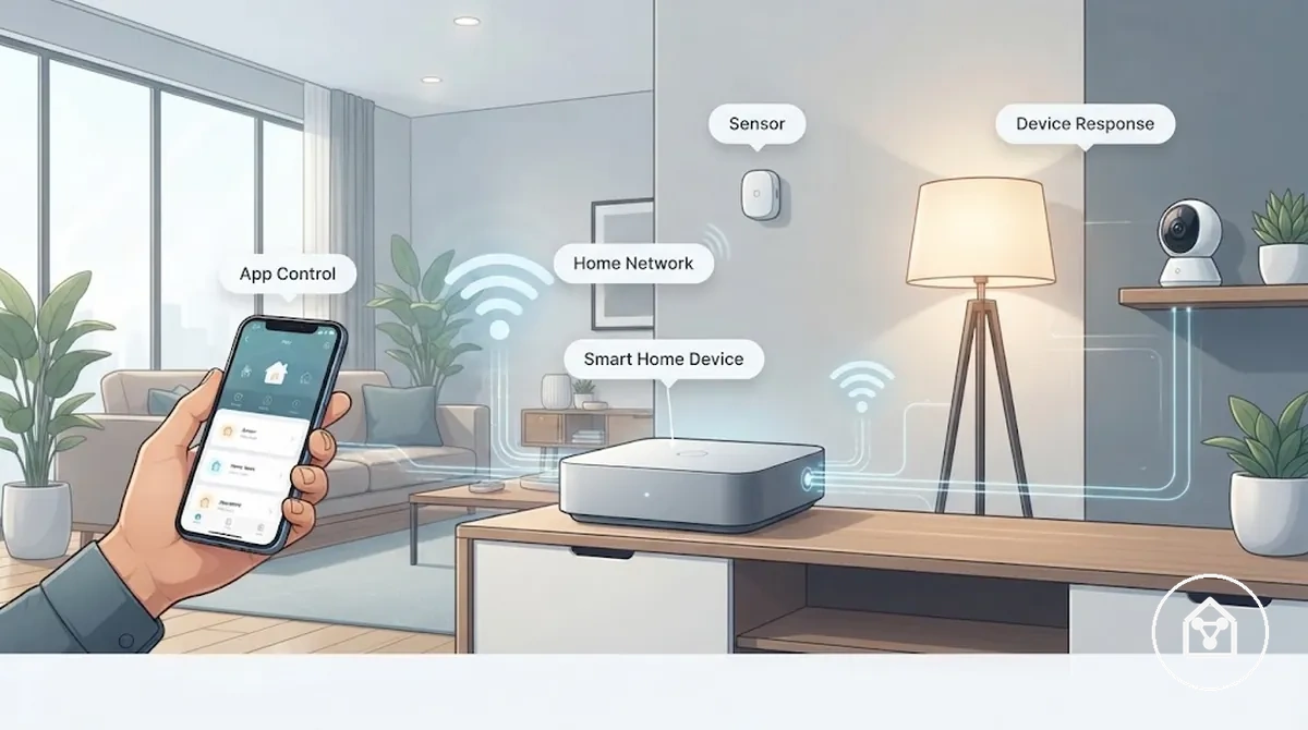 Dispositivo de hogar inteligente conectado a una aplicación y una red doméstica para control y supervisión