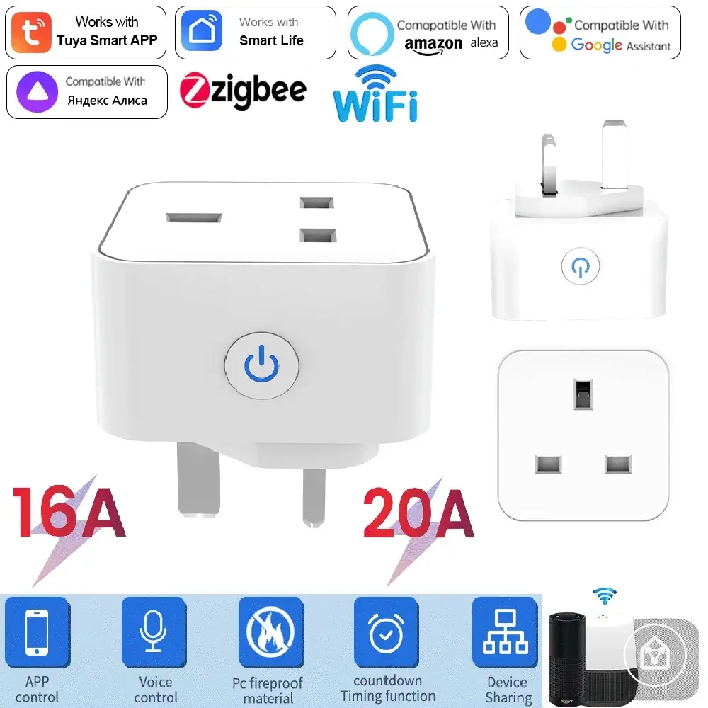 Adaptateur de prise UK connecté avec suivi d’énergie et prise en charge vocale