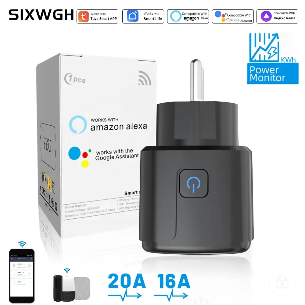 Prise connectée WiFi avec suivi d’énergie, minuterie et commande vocale