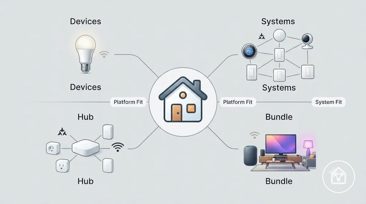 Diagramme illustrant le périmètre de comparaison des objets connectés entre appareils, systèmes, concentrateurs et ensembles