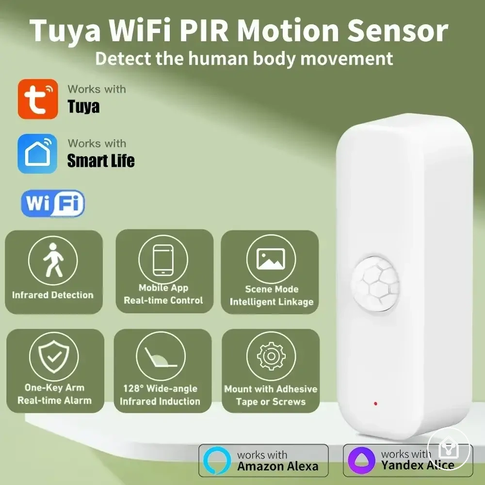 Sensor de movimento PIR WiFi para controle por app e automação residencial inteligente