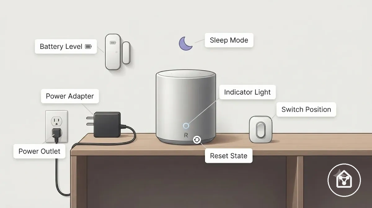 Indicadores de energia e bateria de dispositivo de casa inteligente usados durante a solução de problemas