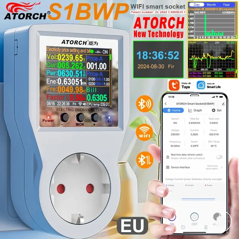 Tuya WiFi smart socket with power meter and energy consumption monitoring