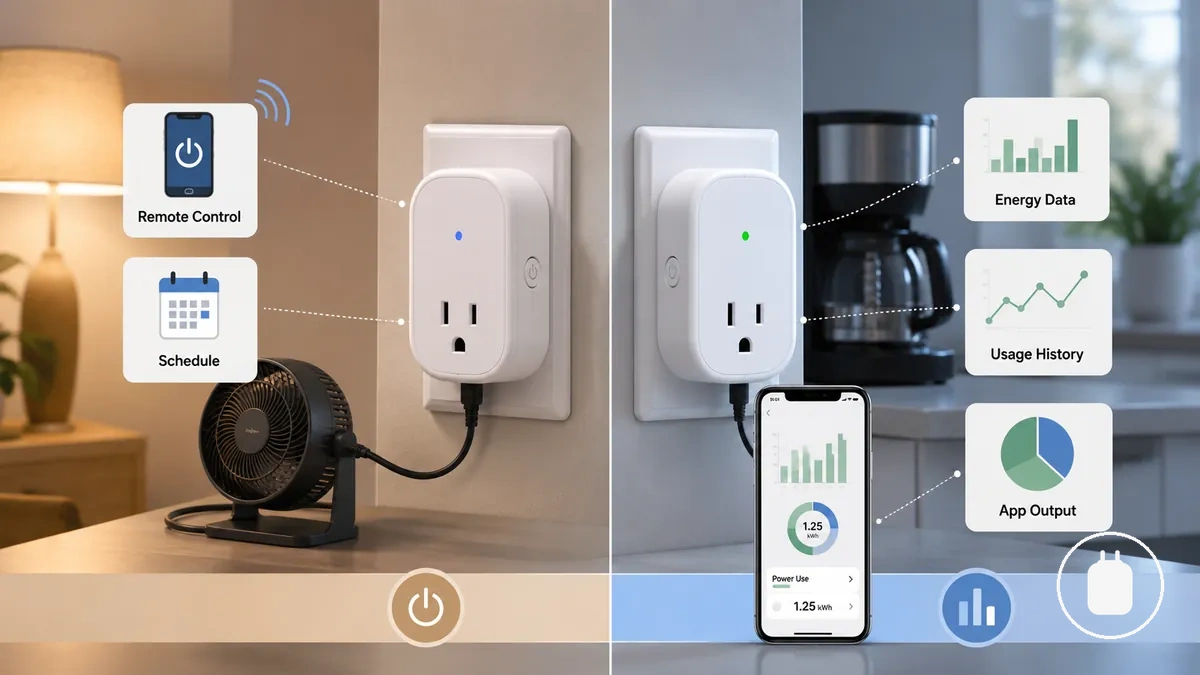Comparación de enchufes inteligentes que muestra las funciones de control de automatización y seguimiento del consumo energético