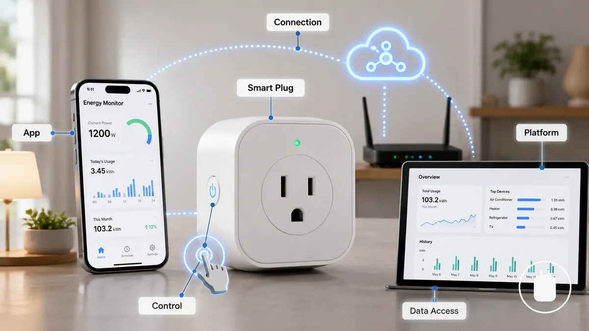 Prise connectée avec suivi de consommation et compatibilité avec application mobile et plateforme