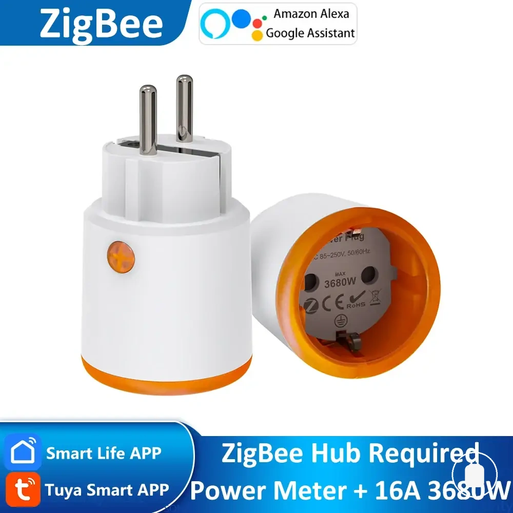 Plugue EU ZigBee com monitoramento de energia e compatibilidade com casa inteligente