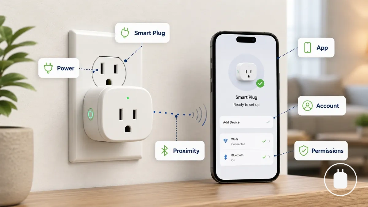 Verificações de prontidão do aplicativo, conta, tomada e telefone para configuração do plugue inteligente